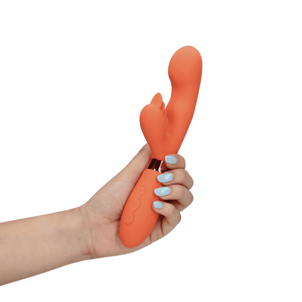 Loveline Silicone Rabbit Vibrator With Ribbed Clitoral Stimulator Glazed Carrots - womentoys.nl