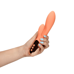 Loveline Ultra Soft Silicone Rabbit Vibrator Ceramic Peach - womentoys.nl